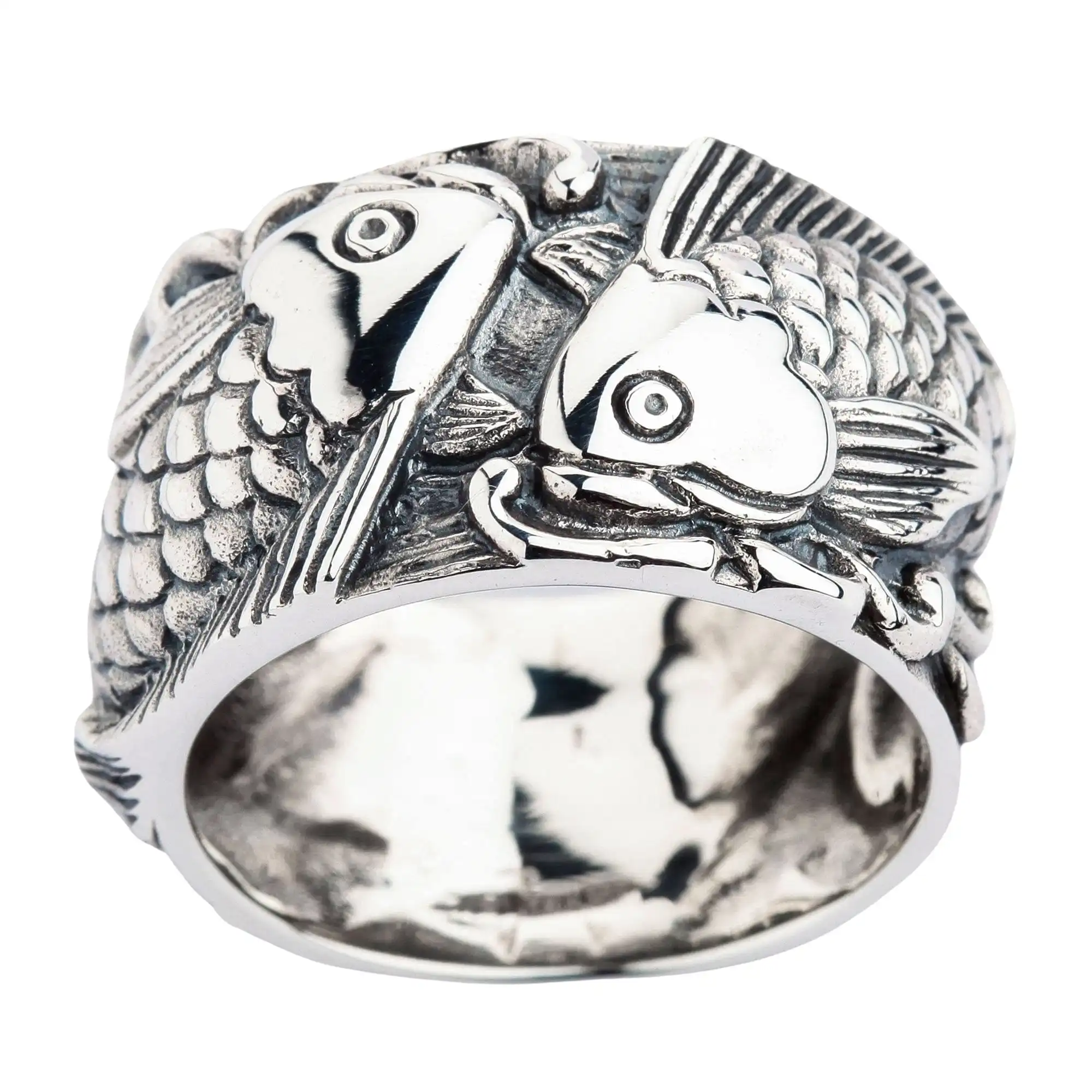 Bikerringshop Sterling Silver Fish Koi Mens Wedding Bands Ring 3 Bikerringshop Sterling Silver Fish Koi Mens Wedding Bands Ring