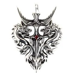 Bikerringshop Sterling Silver Red Stone Guardian Dragon Pendant
