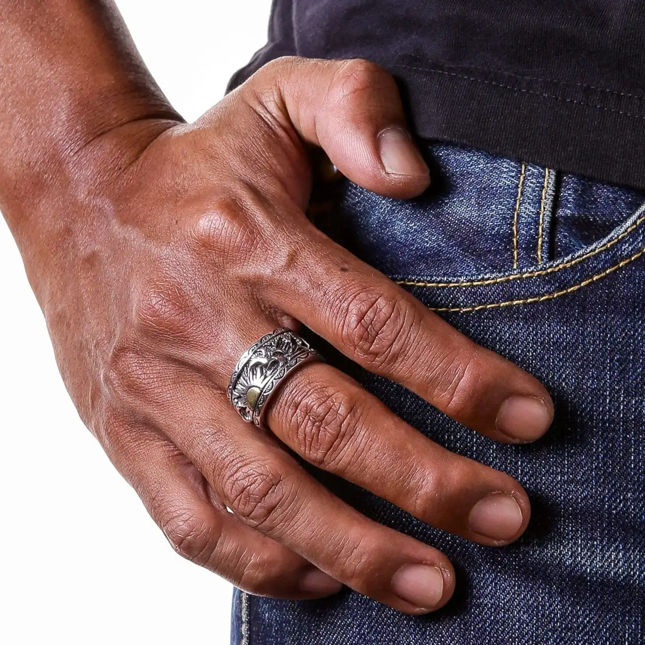 Bikerringshop Sterling Silver Indian Mens Band Ring 7 Bikerringshop Sterling Silver Indian Mens Band Ring - Image 5