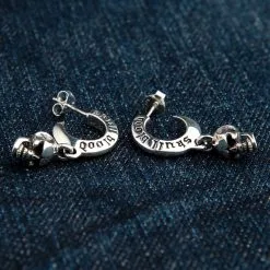 Bikerringshop Sterling Silver Dangle Mad Skull Earrings -Outlet Rings Store sterling silver mad skull earrings 3