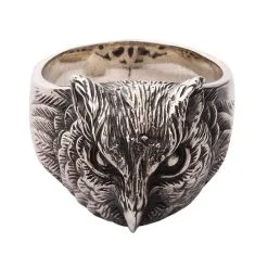 Bikerringshop Sterling Silver Owl Band Ring -Outlet Rings Store sterling silver owl band ring 2