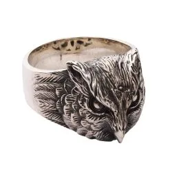 Bikerringshop Sterling Silver Owl Band Ring -Outlet Rings Store sterling silver owl band ring