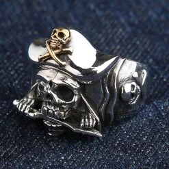 Bikerringshop Sterling Silver Jack Sparrow Crossbones Pirate Skull Ring -Outlet Rings Store sterling silver pirate skull ring 4