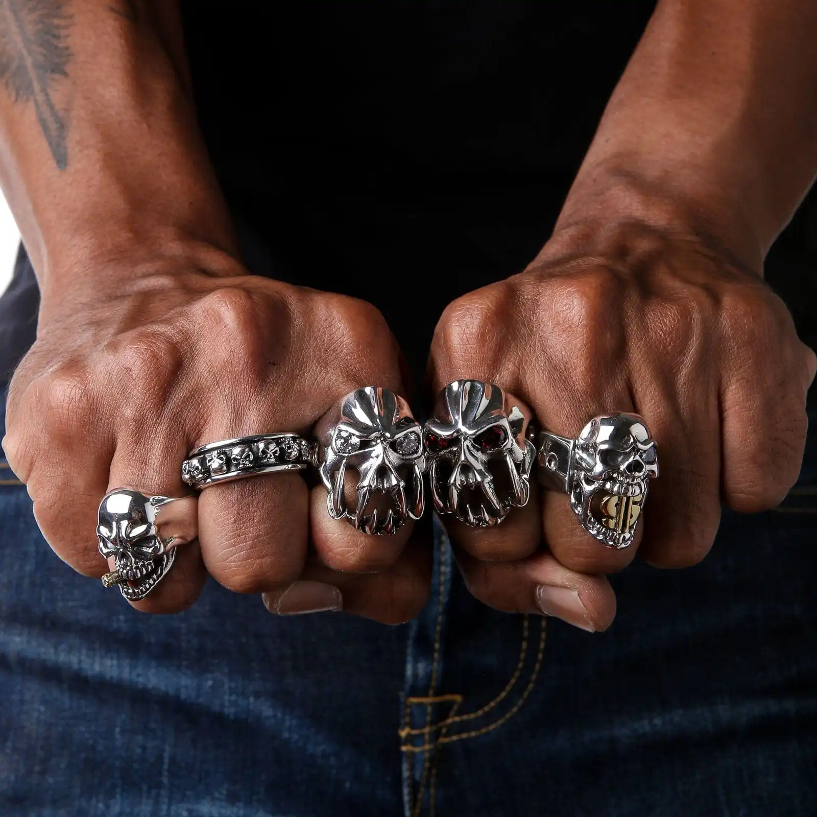 Bikerringshop Sterling Silver Red Eyes Skull Fang Devil Biker Ring 4 Bikerringshop Sterling Silver Red Eyes Skull Fang Devil Biker Ring - Image 2