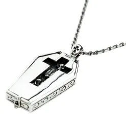 Bikerringshop Sterling Silver Skull Skeleton Coffin Pendant Necklace -Outlet Rings Store sterling silver skeleton coffin necklace