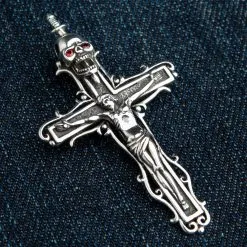 Bikerringshop Sterling Silver Skull Cross Jesus Gothic Pendant -Outlet Rings Store sterling silver skull cross jesus gothic pendant 4