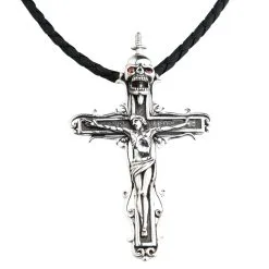 Bikerringshop Sterling Silver Skull Cross Jesus Gothic Pendant -Outlet Rings Store sterling silver skull cross jesus gothic pendant 6