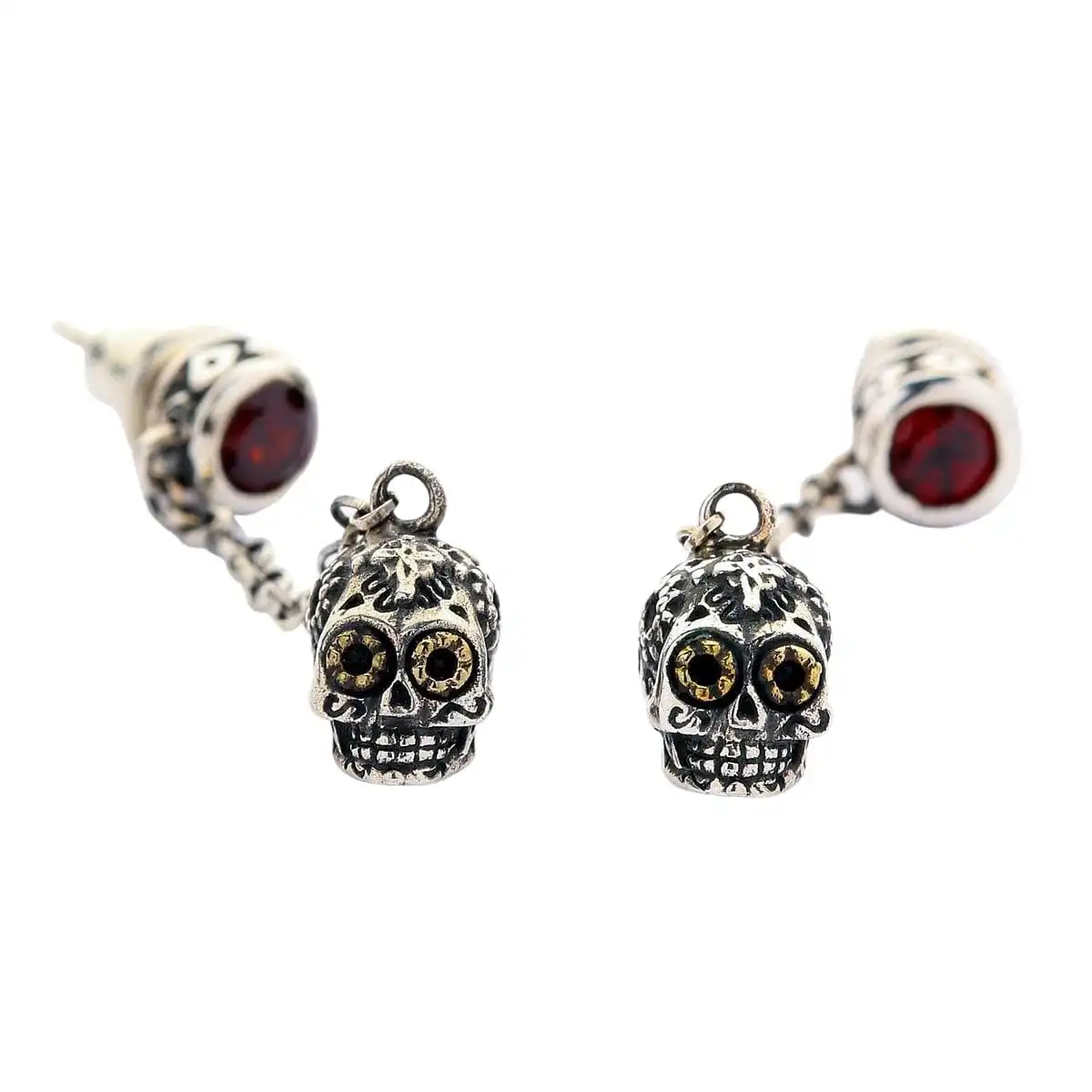 Bikerringshop Sterling Silver Sugar Skull Dangle Earrings 3 Bikerringshop Sterling Silver Sugar Skull Dangle Earrings