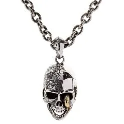 Bikerringshop Sterling Silver Worm Skull Necklace
