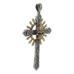 Bikerringshop Mexican Skull Gothic Cross Sterling Silver Men's Pendant