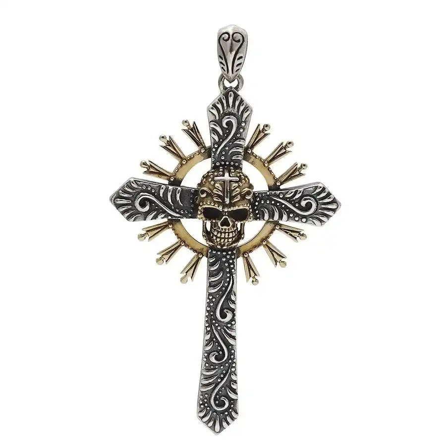 Bikerringshop Mexican Skull Gothic Cross Sterling Silver Men's Pendant 5 Bikerringshop Mexican Skull Gothic Cross Sterling Silver Men's Pendant - Image 3