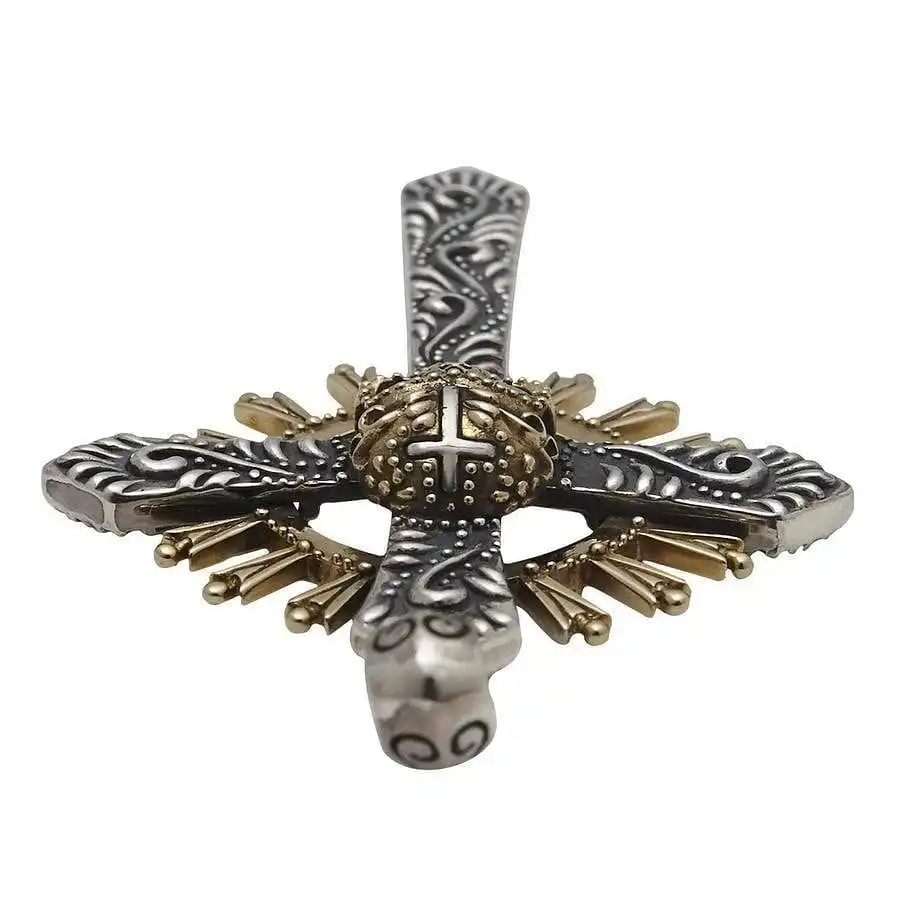 Bikerringshop Mexican Skull Gothic Cross Sterling Silver Men's Pendant 8 Bikerringshop Mexican Skull Gothic Cross Sterling Silver Men's Pendant - Image 6