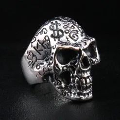 Bikerringshop Sterling Silver Tattoo Skull Ring