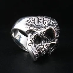 Bikerringshop Sterling Silver Tattoo Skull Ring 11 Bikerringshop Sterling Silver Tattoo Skull Ring -Outlet Rings Store tattoo skull silver ring 5