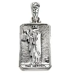 Bikerringshop Sterling Silver The Hermit Tarot Card Pendant