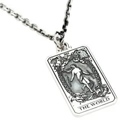 Bikerringshop Sterling Silver The World Tarot Card Pendant