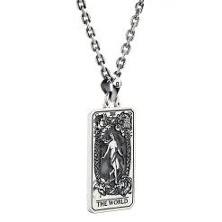 Bikerringshop Sterling Silver The World Tarot Card Pendant -Outlet Rings Store the world tarot card necklace