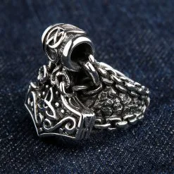 Bikerringshop Sterling Silver Thors Hammer Mens Biker Ring -Outlet Rings Store thors hammer biker ring 4