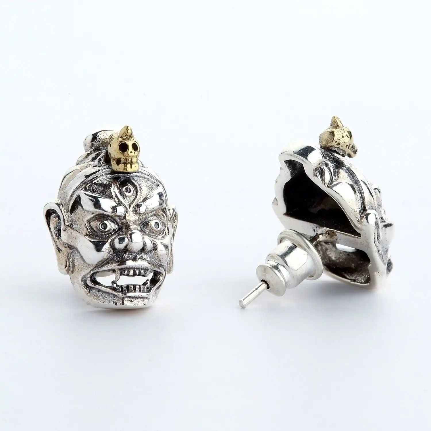 Bikerringshop Sterling Silver Tibetan Devil Mask Earrings 12 Bikerringshop Sterling Silver Tibetan Devil Mask Earrings - Image 10