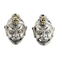Bikerringshop Sterling Silver Tibetan Devil Mask Earrings