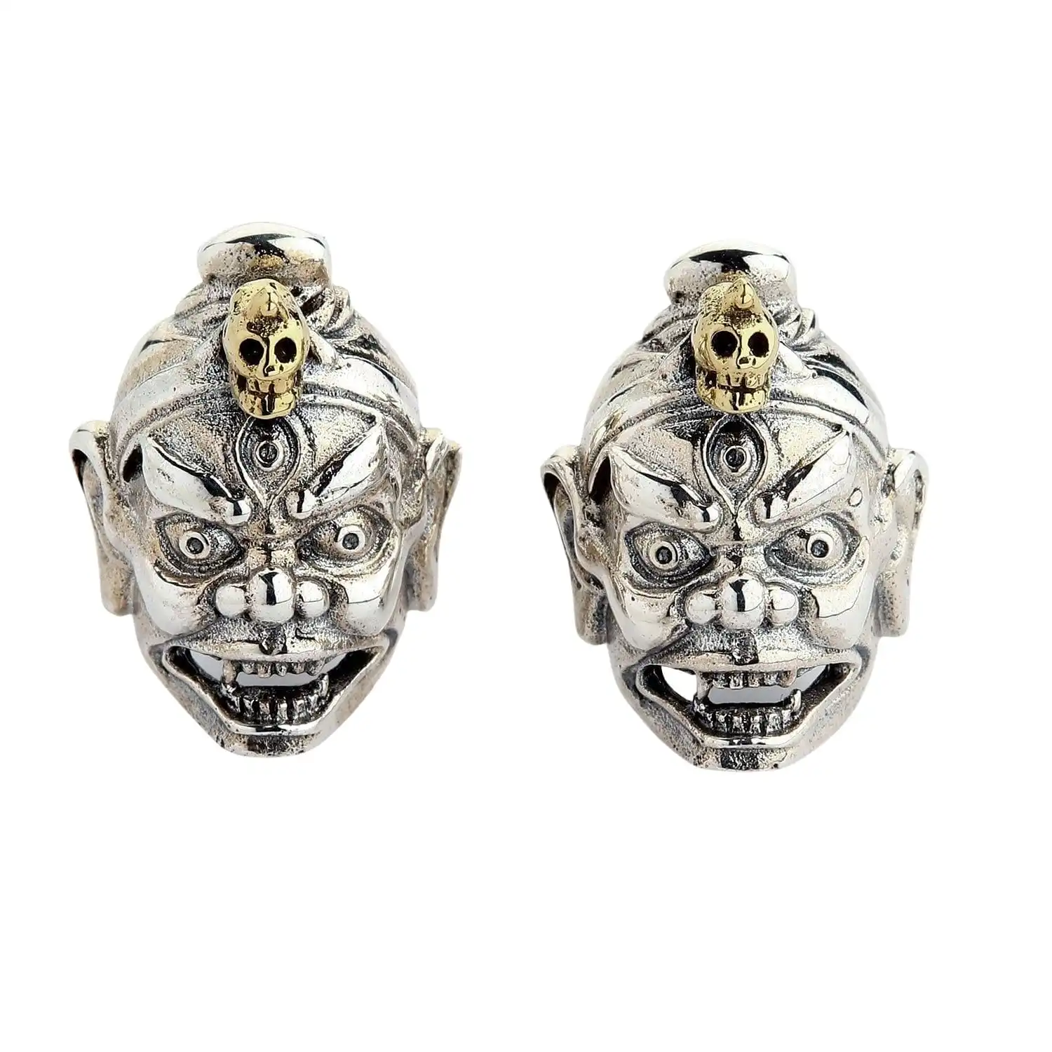 Bikerringshop Sterling Silver Tibetan Devil Mask Earrings 3 Bikerringshop Sterling Silver Tibetan Devil Mask Earrings