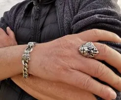 Bikerringshop Sterling Silver Tiger Mens Bracelet