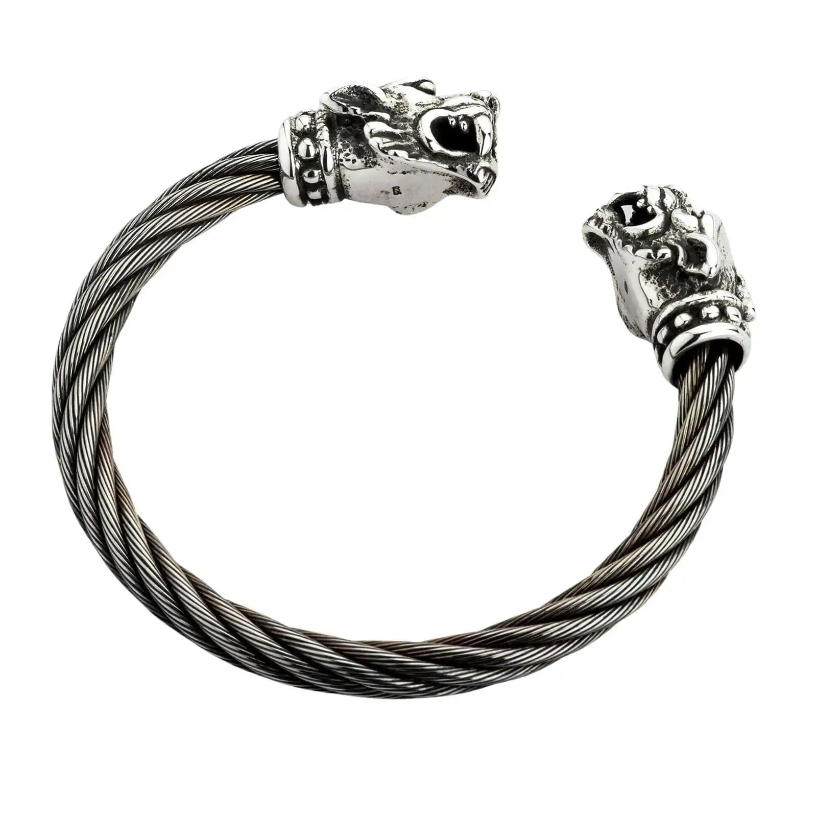 Bikerringshop Sterling Silver Woven Tiger Head Biker Cuff Bracelet 8 Bikerringshop Sterling Silver Woven Tiger Head Biker Cuff Bracelet - Image 6