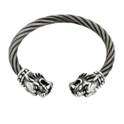 Bikerringshop Sterling Silver Woven Tiger Head Biker Cuff Bracelet
