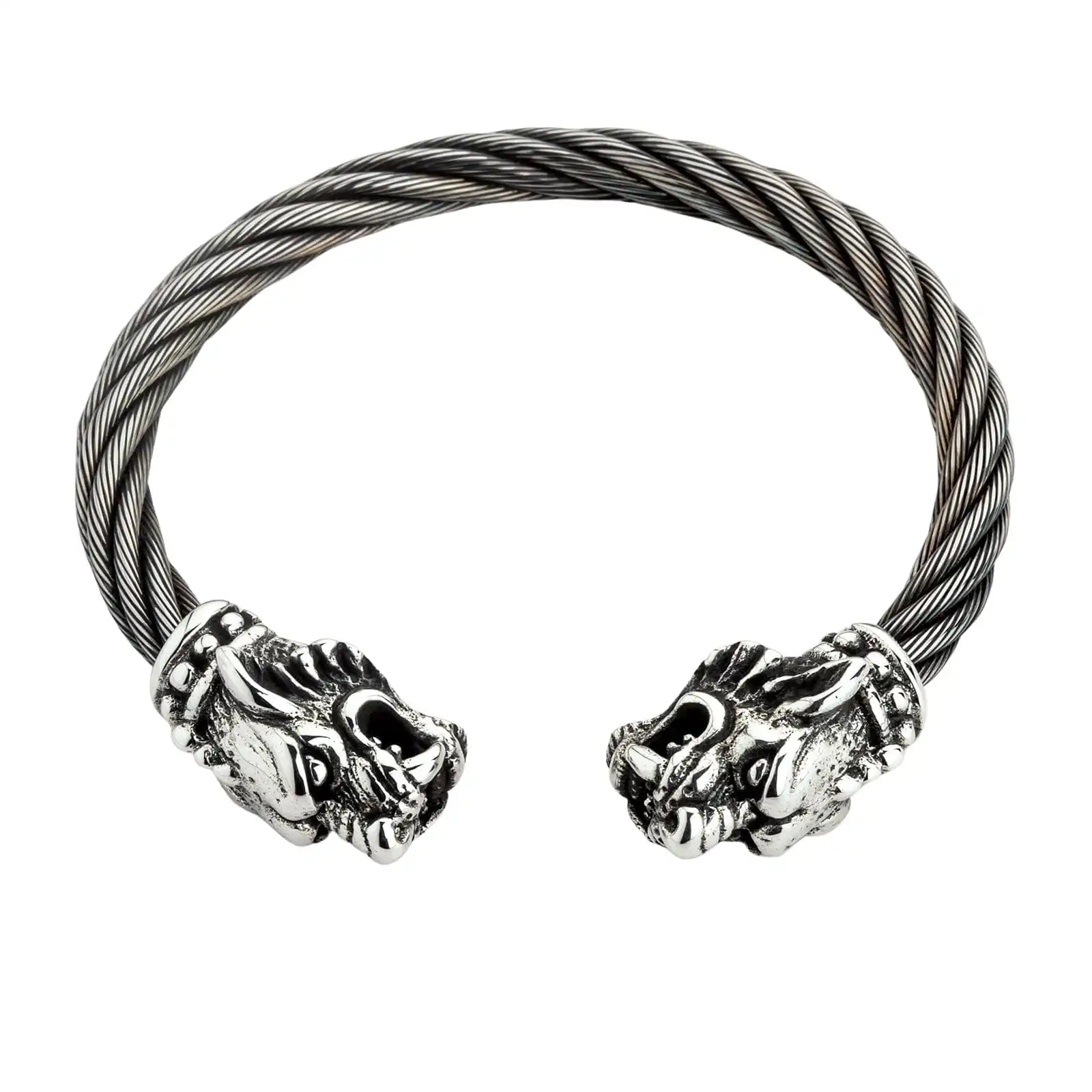 Bikerringshop Sterling Silver Woven Tiger Head Biker Cuff Bracelet 3 Bikerringshop Sterling Silver Woven Tiger Head Biker Cuff Bracelet