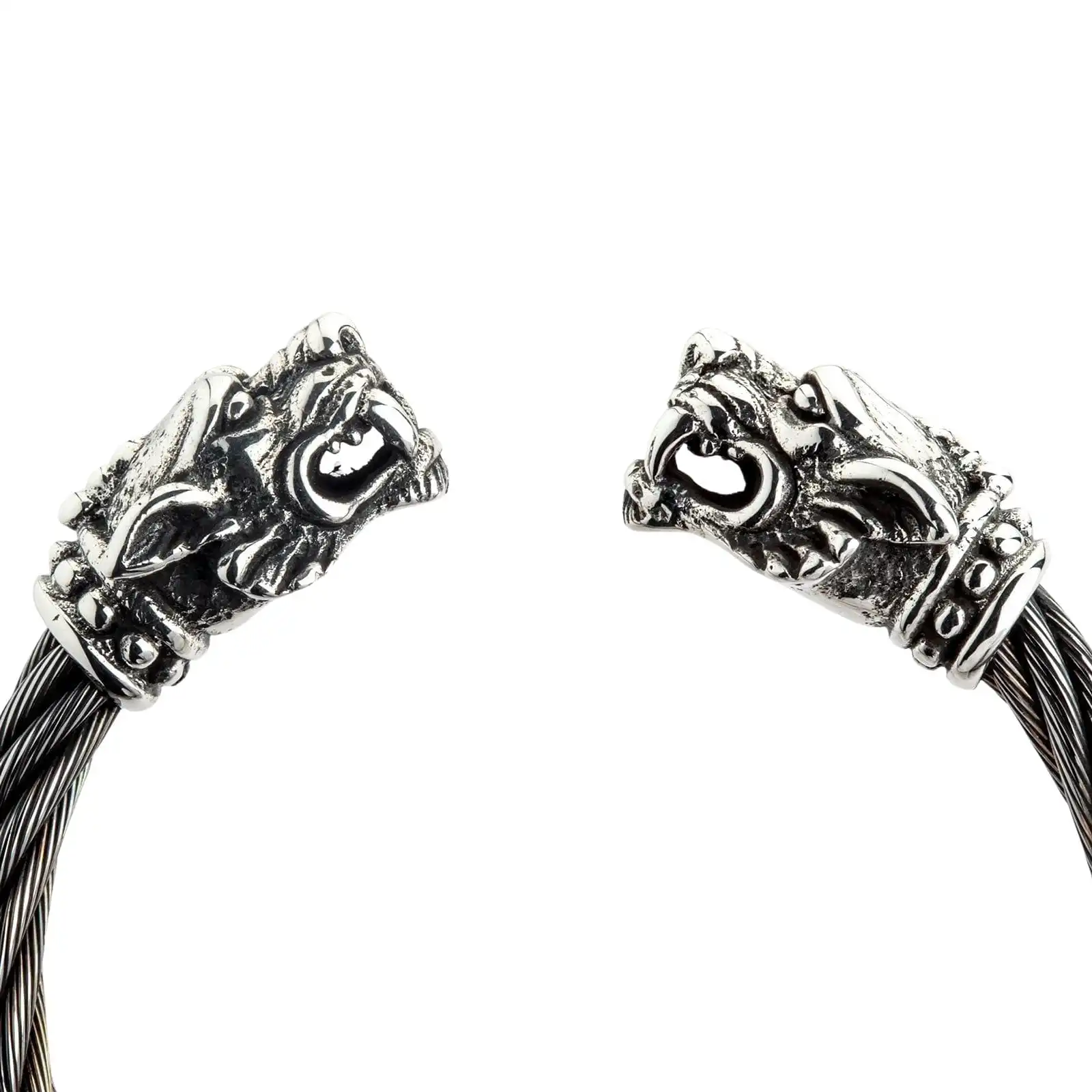 Bikerringshop Sterling Silver Woven Tiger Head Biker Cuff Bracelet 7 Bikerringshop Sterling Silver Woven Tiger Head Biker Cuff Bracelet - Image 5