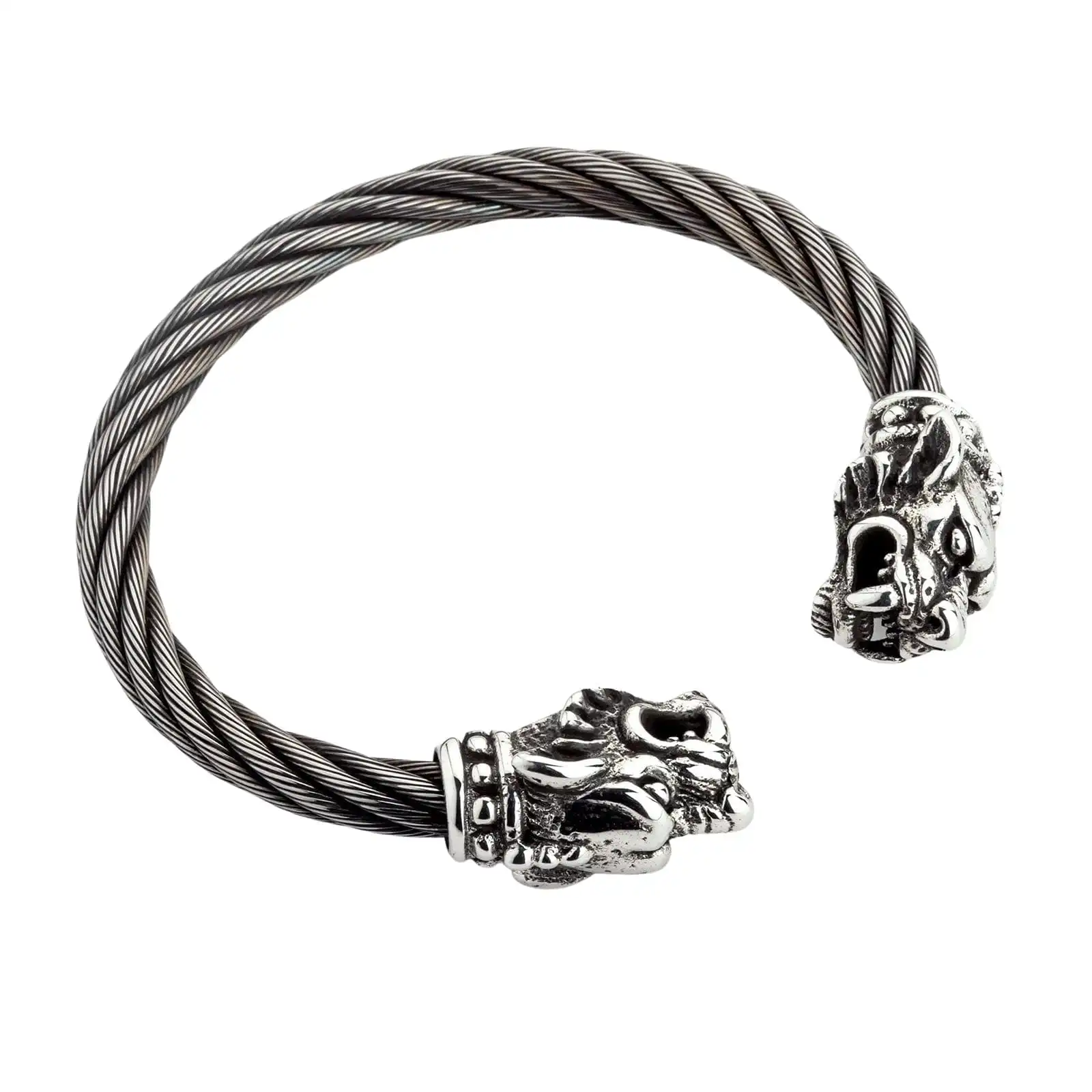 Bikerringshop Sterling Silver Woven Tiger Head Biker Cuff Bracelet 6 Bikerringshop Sterling Silver Woven Tiger Head Biker Cuff Bracelet - Image 4