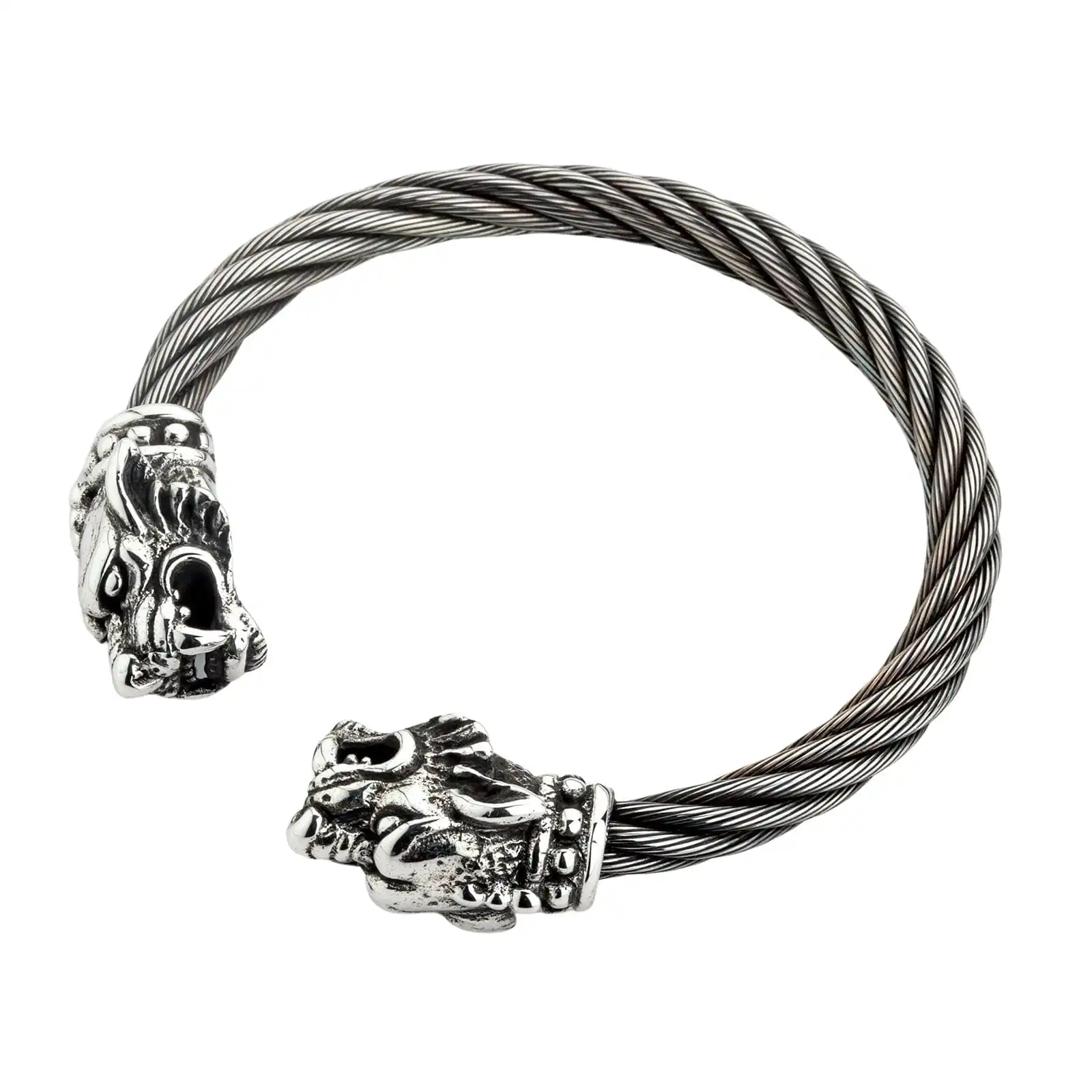 Bikerringshop Sterling Silver Woven Tiger Head Biker Cuff Bracelet 5 Bikerringshop Sterling Silver Woven Tiger Head Biker Cuff Bracelet - Image 3
