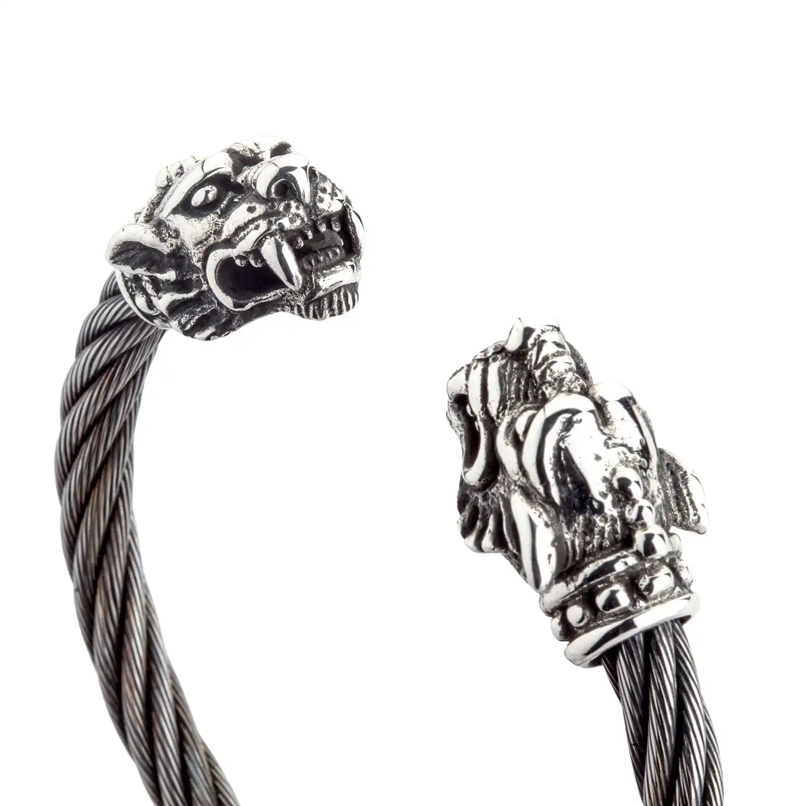 Bikerringshop Sterling Silver Woven Tiger Head Biker Cuff Bracelet 4 Bikerringshop Sterling Silver Woven Tiger Head Biker Cuff Bracelet - Image 2