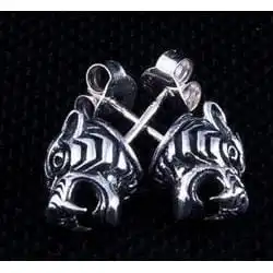 Bikerringshop Sterling Silver Tiger Head Mens Earrings 6 Bikerringshop Sterling Silver Tiger Head Mens Earrings - Image 4