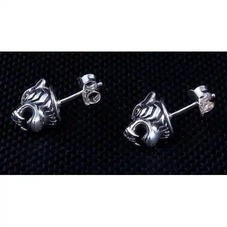Bikerringshop Sterling Silver Tiger Head Mens Earrings 7 Bikerringshop Sterling Silver Tiger Head Mens Earrings - Image 5