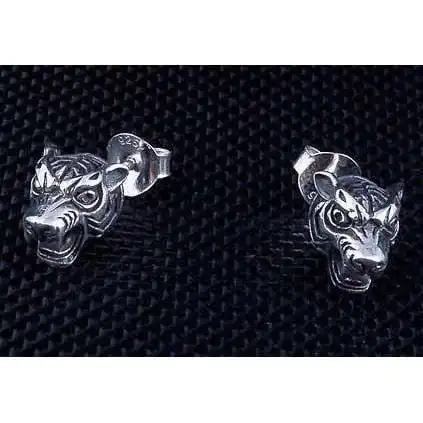 Bikerringshop Sterling Silver Tiger Head Mens Earrings 8 Bikerringshop Sterling Silver Tiger Head Mens Earrings - Image 6