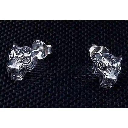 Bikerringshop Sterling Silver Tiger Head Mens Earrings 3 Bikerringshop Sterling Silver Tiger Head Mens Earrings