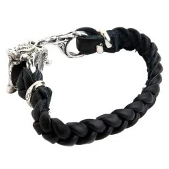 Bikerringshop Silver Tiger Head Leather Chain Bracelet -Outlet Rings Store tiger leather bracelet 2