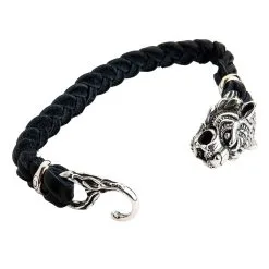 Bikerringshop Silver Tiger Head Leather Chain Bracelet -Outlet Rings Store tiger leather bracelet 5