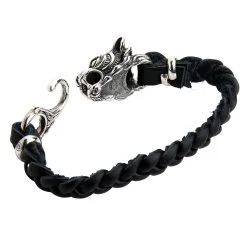 Bikerringshop Silver Tiger Head Leather Chain Bracelet -Outlet Rings Store tiger leather bracelet 6