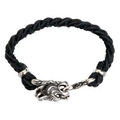 Bikerringshop Silver Tiger Head Leather Chain Bracelet -Outlet Rings Store tiger leather bracelet 8