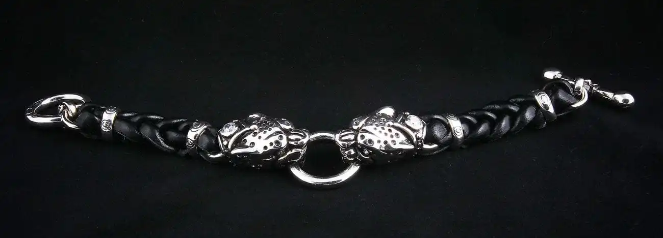 Bikerringshop Tiger Head Braided Genuine Leather Men's Bracelet 5 Bikerringshop Tiger Head Braided Genuine Leather Men's Bracelet - Image 3