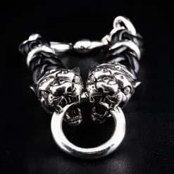 Bikerringshop Tiger Head Braided Genuine Leather Men's Bracelet