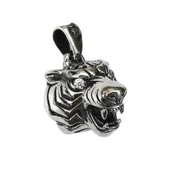 Bikerringshop Diamond Eyes Sterling Silver Tiger Head Pendant