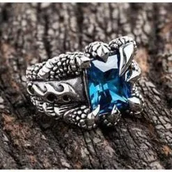 Bikerringshop 925 Sterling Silver Blue Topaz Flame Claw Ring