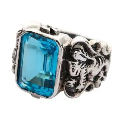 Bikerringshop Blue Topaz Scottish Lion Rampant Mens Ring -Outlet Rings Store topaz rampant ring 10