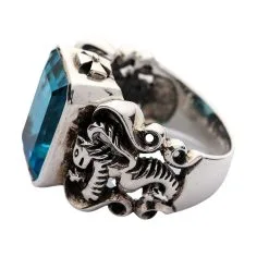 Bikerringshop Blue Topaz Scottish Lion Rampant Mens Ring -Outlet Rings Store topaz rampant ring 11