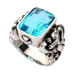 Bikerringshop Blue Topaz Scottish Lion Rampant Mens Ring -Outlet Rings Store topaz rampant ring 3