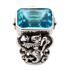 Bikerringshop Blue Topaz Scottish Lion Rampant Mens Ring -Outlet Rings Store topaz rampant ring 4