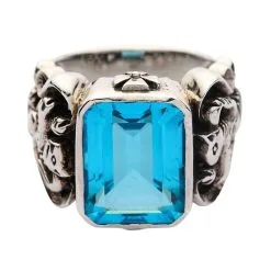Bikerringshop Blue Topaz Scottish Lion Rampant Mens Ring -Outlet Rings Store topaz rampant ring 5